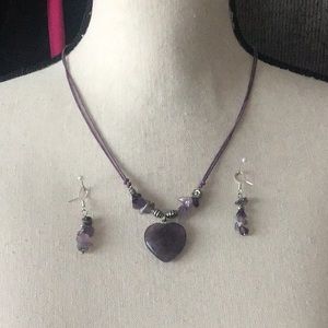 EUC genuine amethyst genuine silver areas necklace and earrings